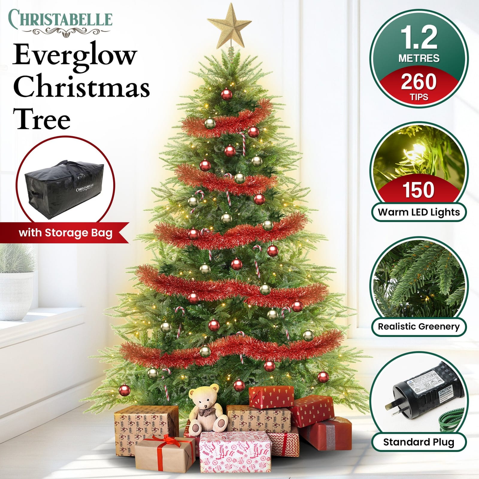 1.2M/1.8M Prelit Everglow Fir Christmas Tree With 150 Led Lights | Christmas Trees - photo 6
