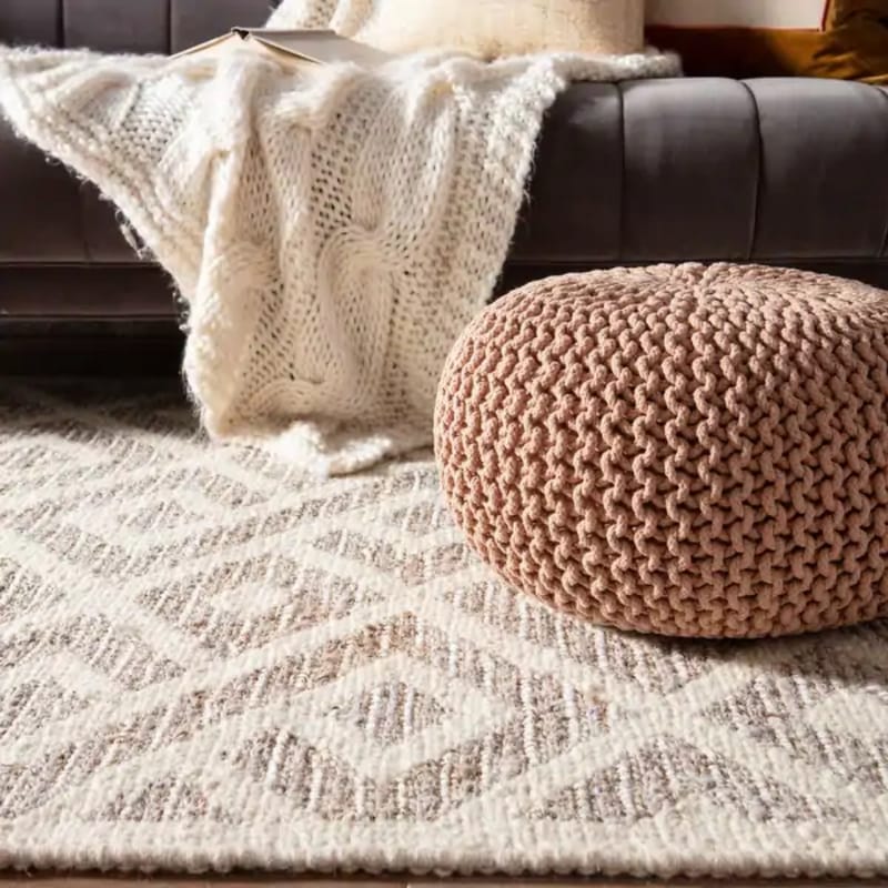 Pink colour - Cozy Comfort: Pink Hand-Knitted Pouffe Footstool