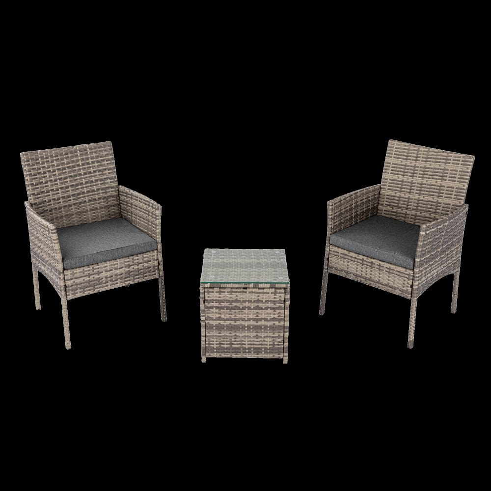 Grey colour - 2 Seater PE Rattan Outdoor Furniture Chat Set- Mixed Grey