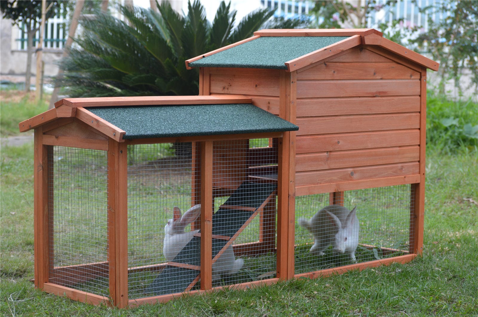 Large Wooden Rabbit Hutch with Metal Run and Guinea Pig Cage - 146cm with 146Cm