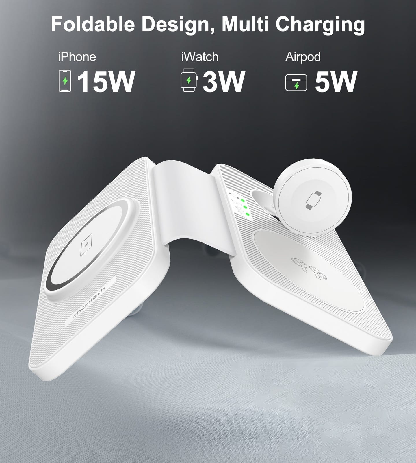 3in1 Magnetic Foldable Wireless Charger White - White colour