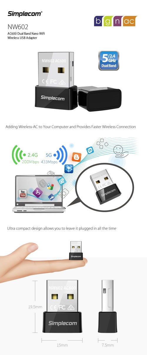 Ac600 Dual Band Nano Usb Wifi Wireless Adapter