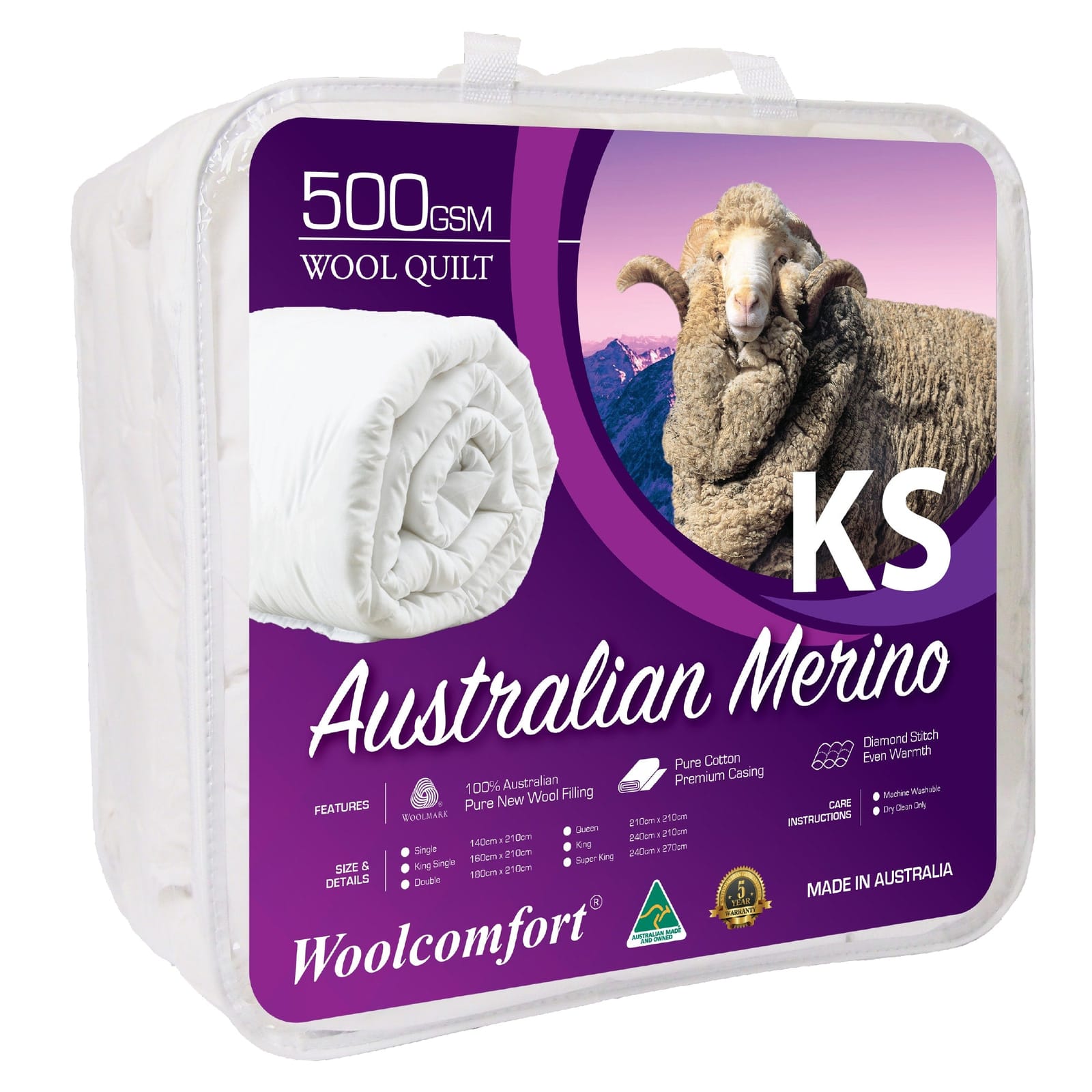 Aus Made Merino Wool Quilt 250/500/700 GSM All Size - Double - photo 19