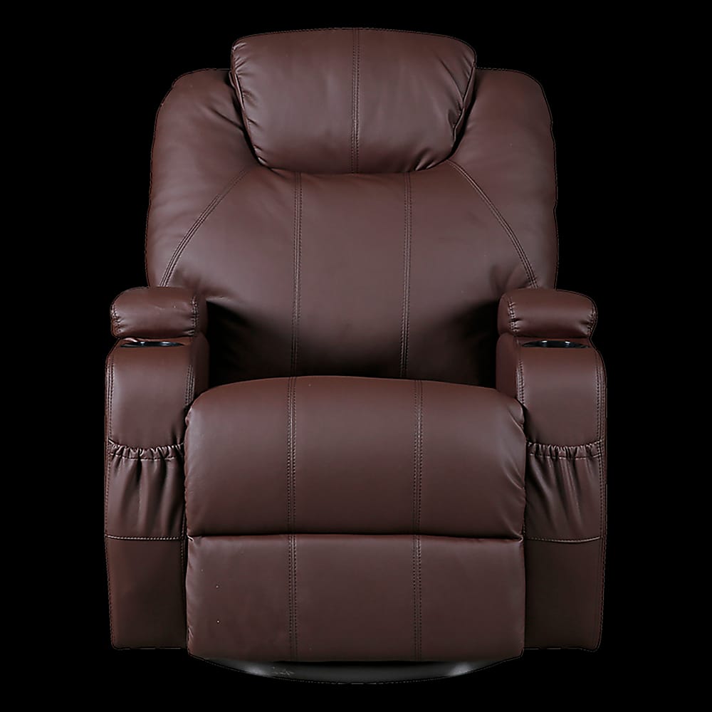 Brown Massage Sofa Chair Recliner Swivel Leather 8 Point Heated