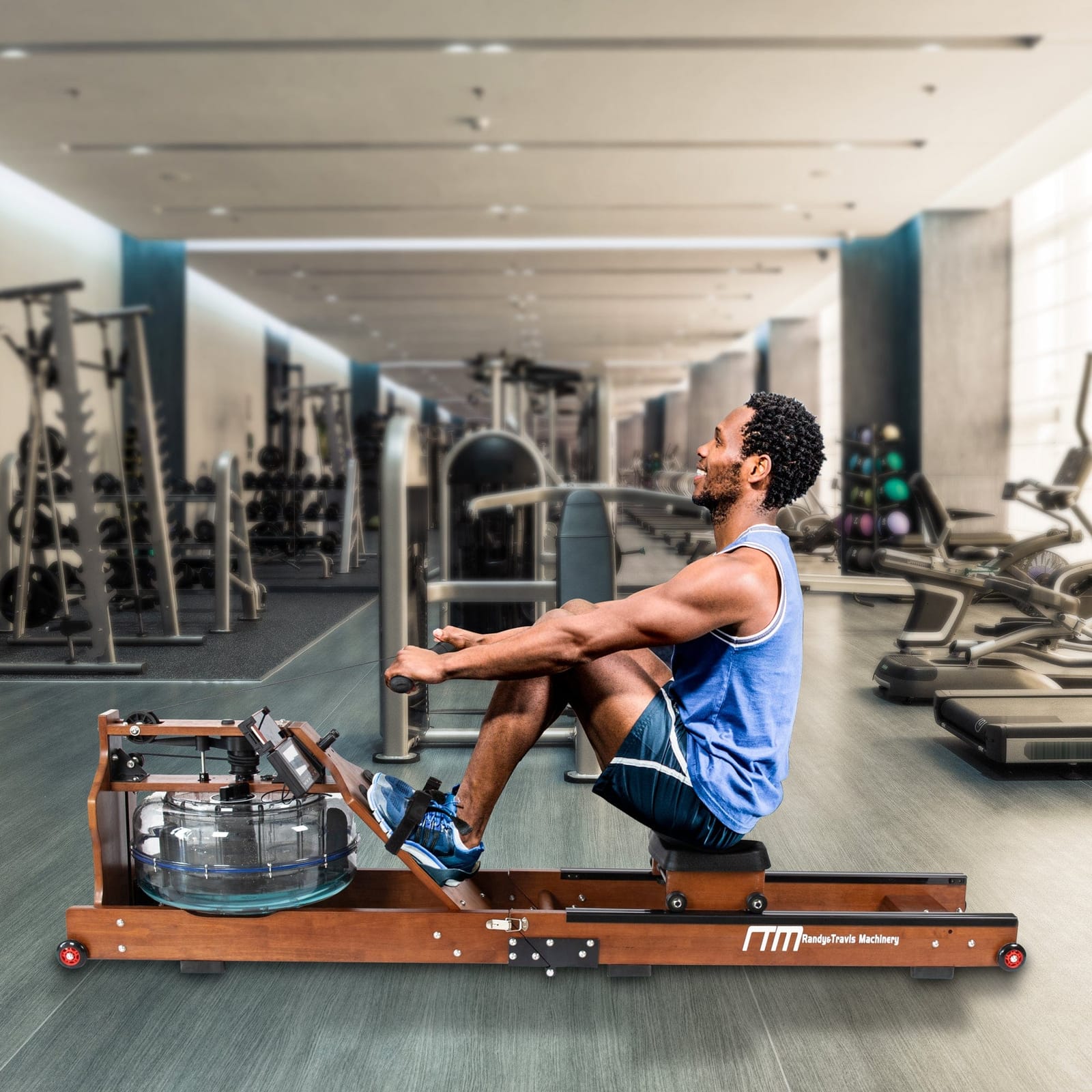 Water Rowing Machine Resistance Foldable Wood Premium Fitness Equipment with serr dis