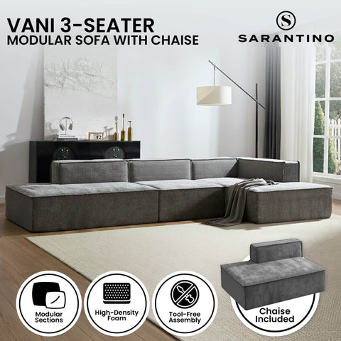 Vani 3-Seater Modular Sofa Set Dark Grey Modern Living Room Furniture
