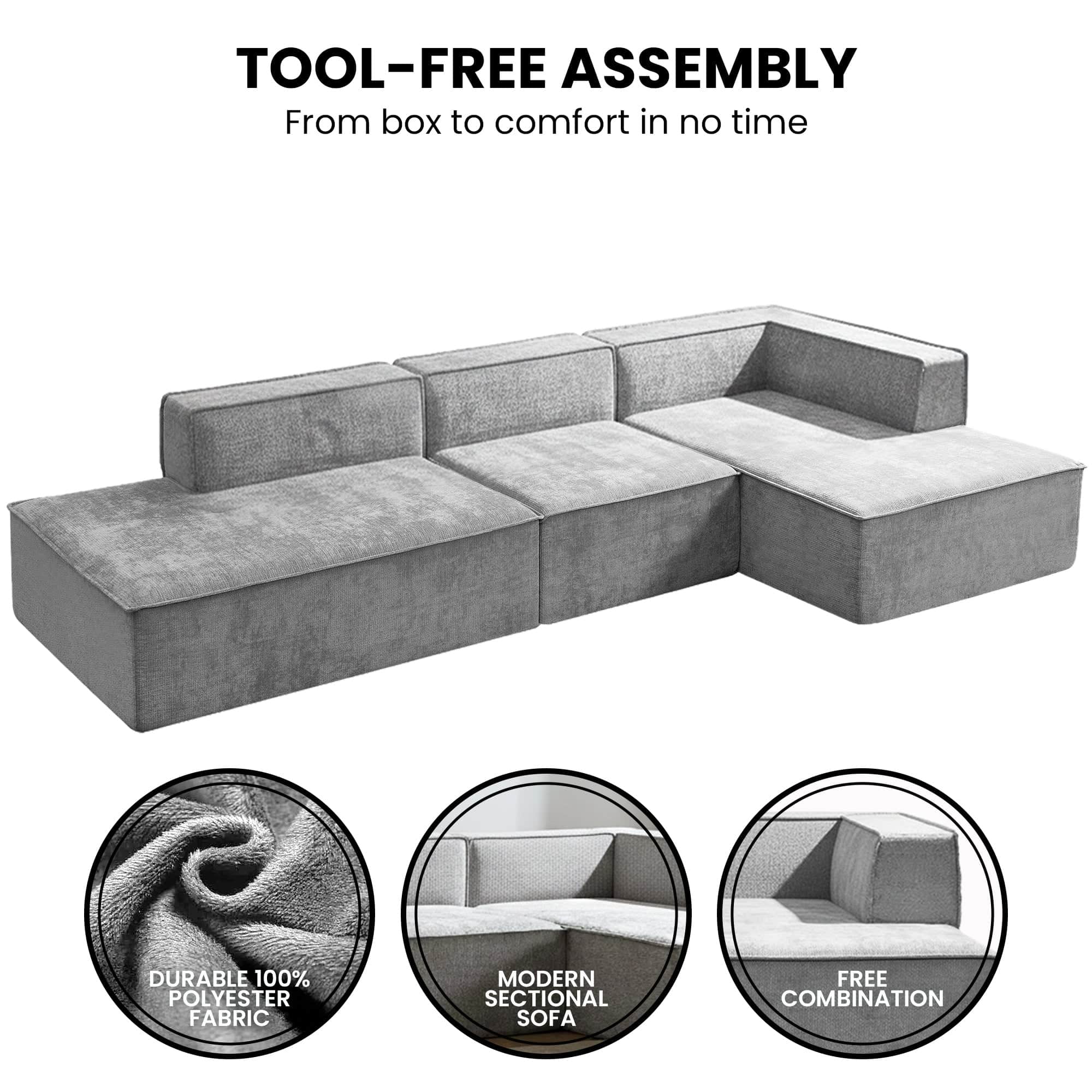 Vani 3-Seater Modular Sofa Set Light Grey Modern Living Room Furniture