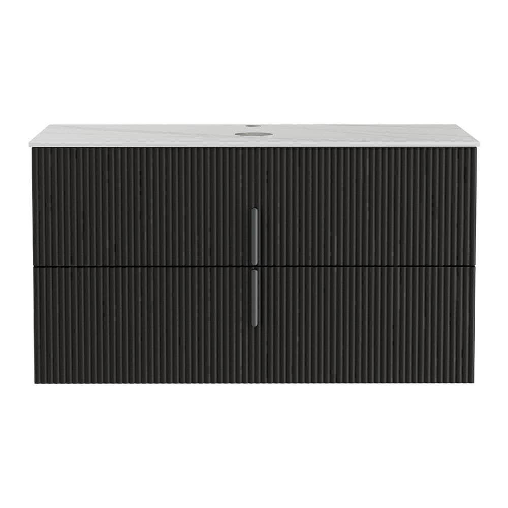 Vanity Unit 900mm Bathroom Cabinet Storage Wall Hung Black Timber Front