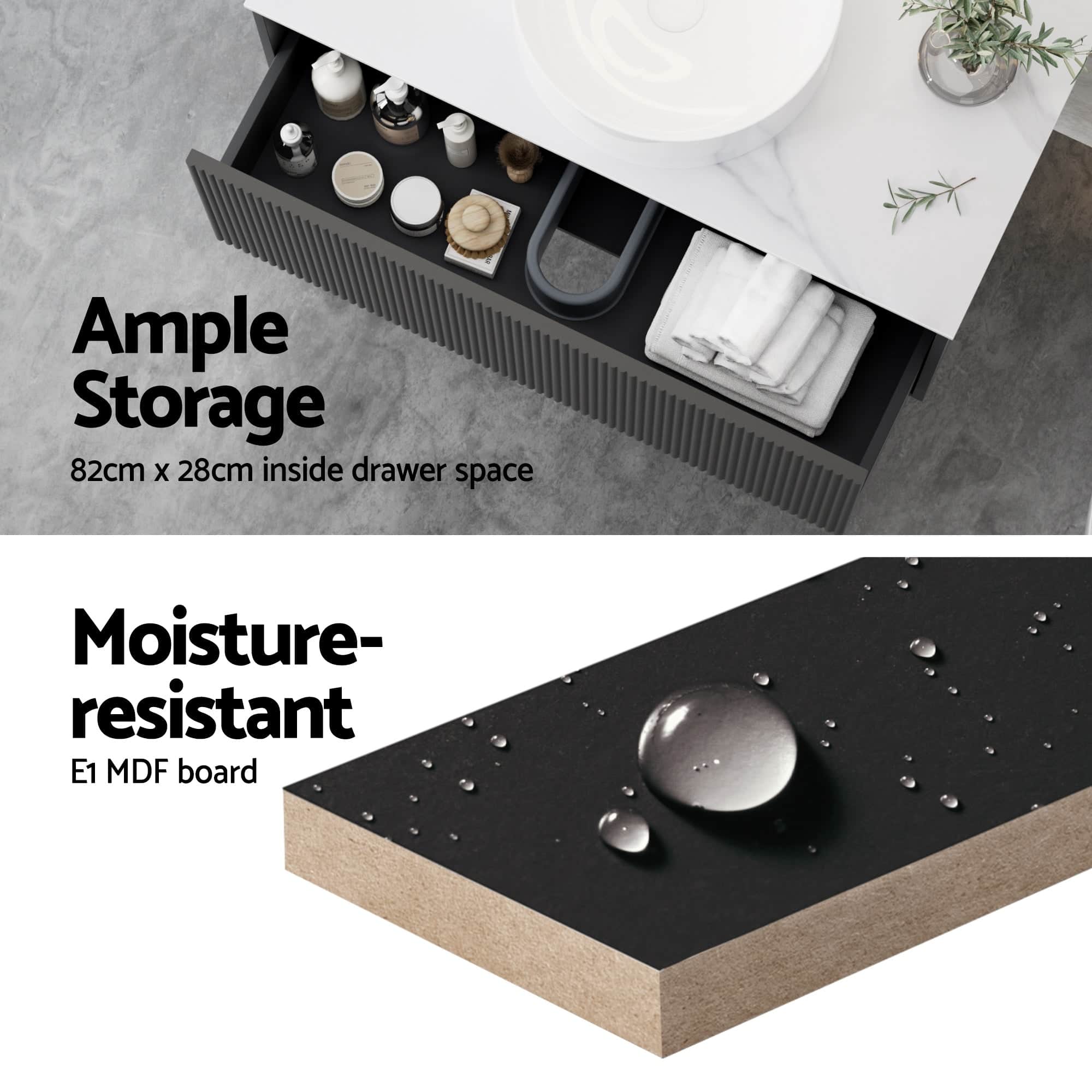 Vanity Unit 900Mm Bathroom Cabinet Storage Wall Hung Grooved Timber