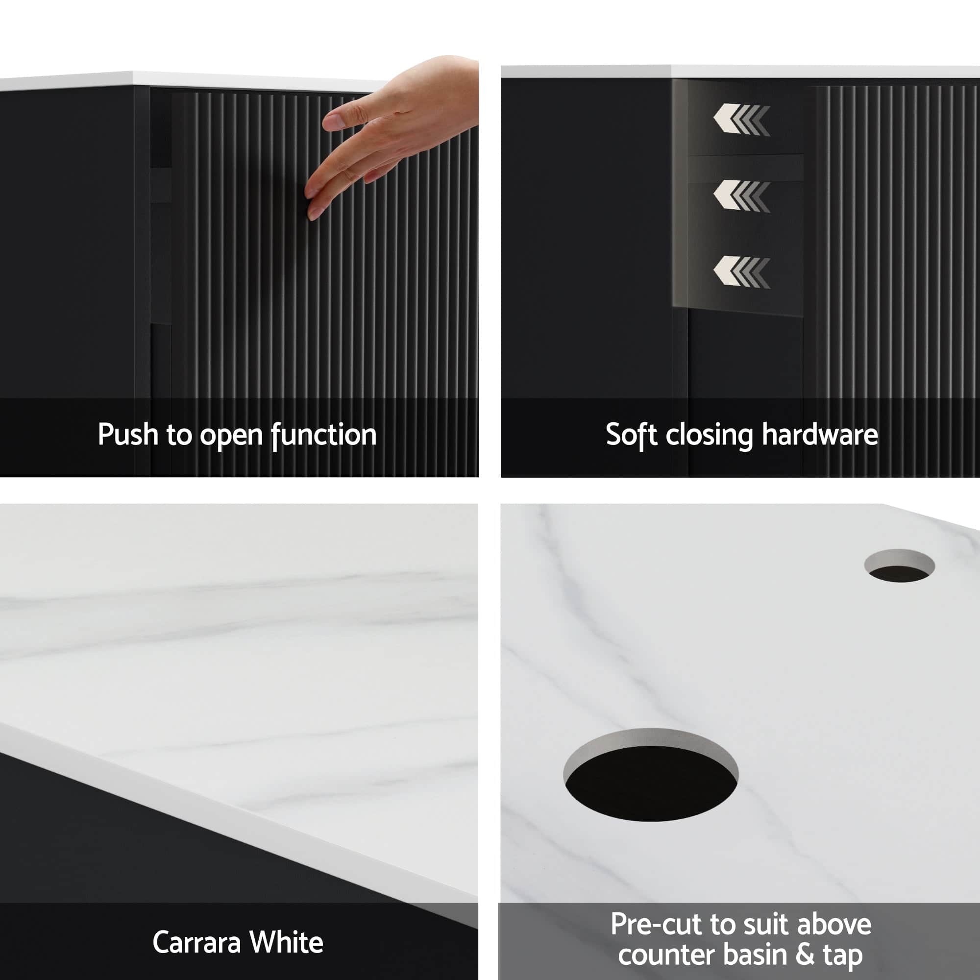 Vanity Unit 900Mm Bathroom Cabinet Storage Wall Hung Grooved Timber