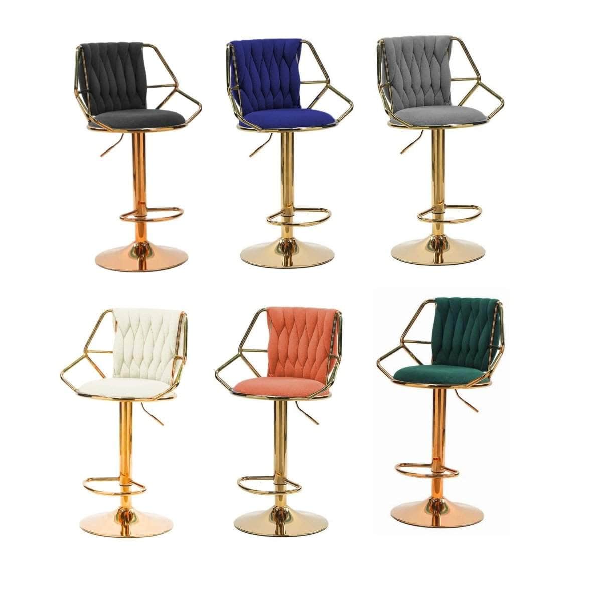 Velvet Bar Stools - Gold Base, Padded & Elegant (Set of 2)