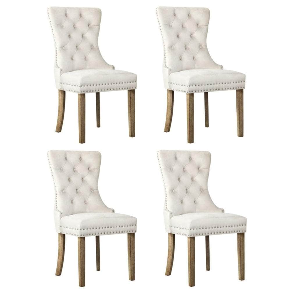 Velvet/Leather Dining Chairs French Provincial Tufted Beige/Black