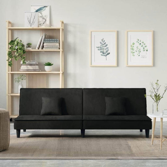 Velvet Noir Haven: Black Velvet Sofa Bed for Luxurious