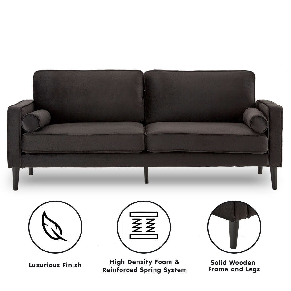 Velvet Sofa Bed Couch Furniture Lounge Suite - Black