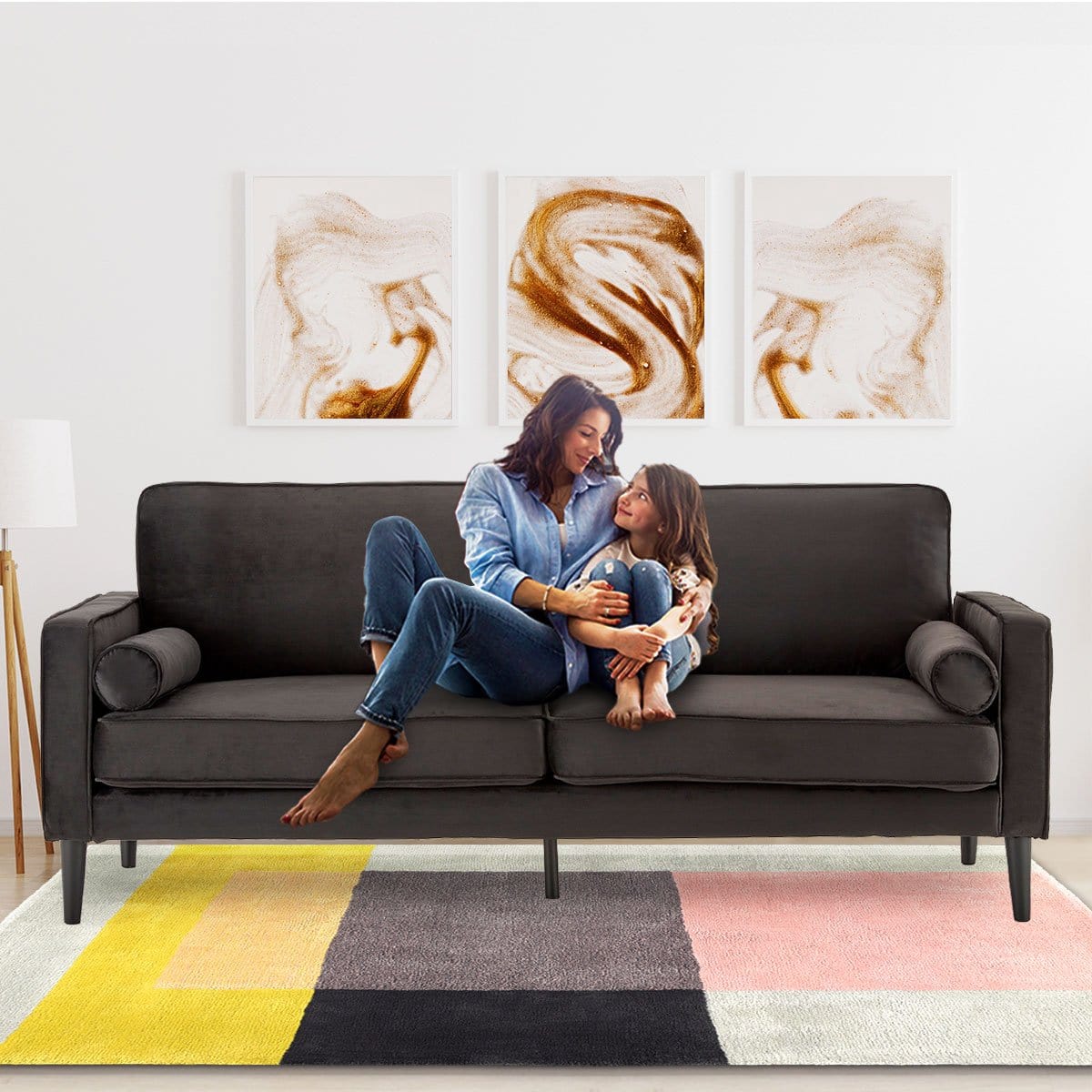 Velvet Sofa Bed Couch Furniture Lounge Suite - Black