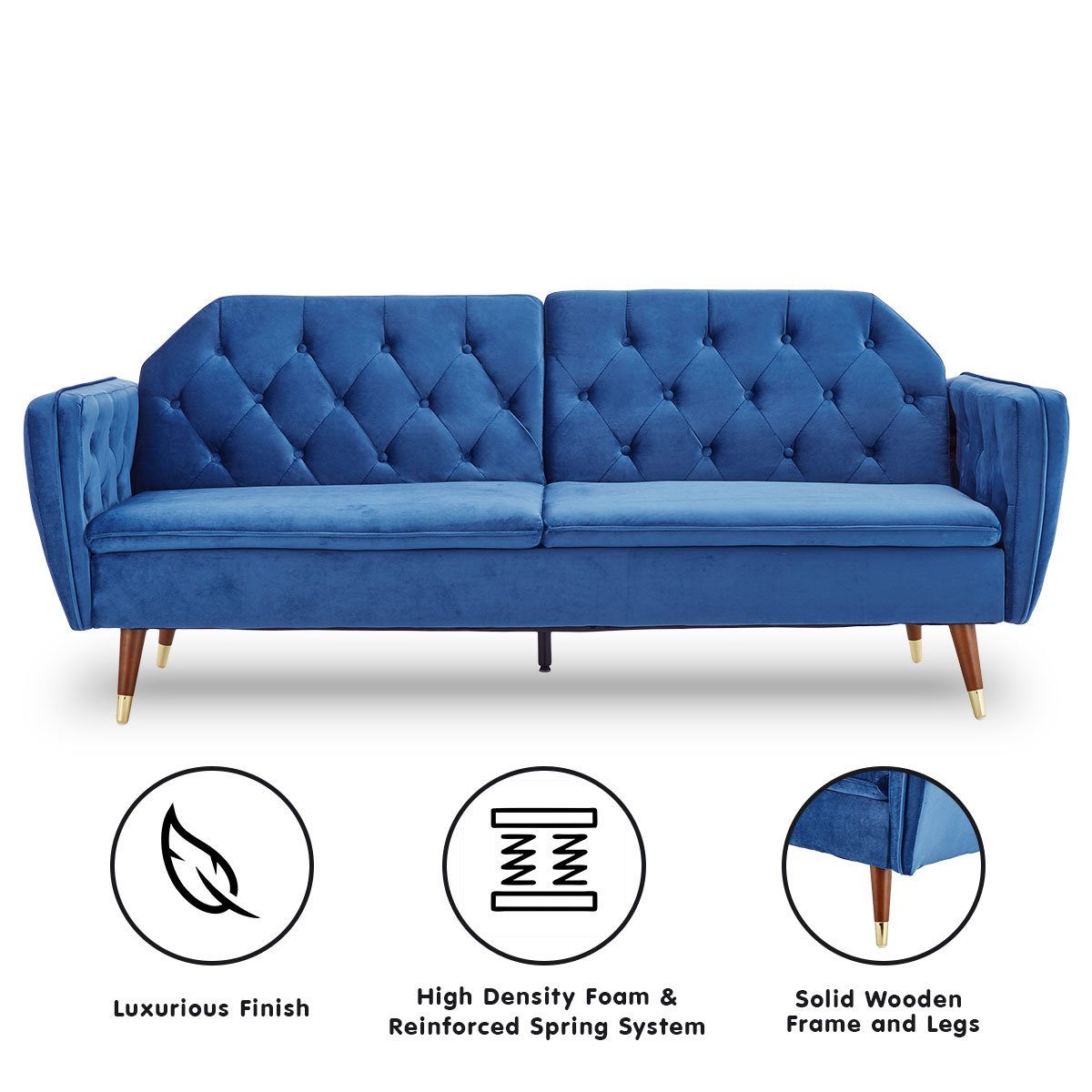 indoor furniture Velvet Sofa Bed Couch Furniture Lounge Suite Futon Blue