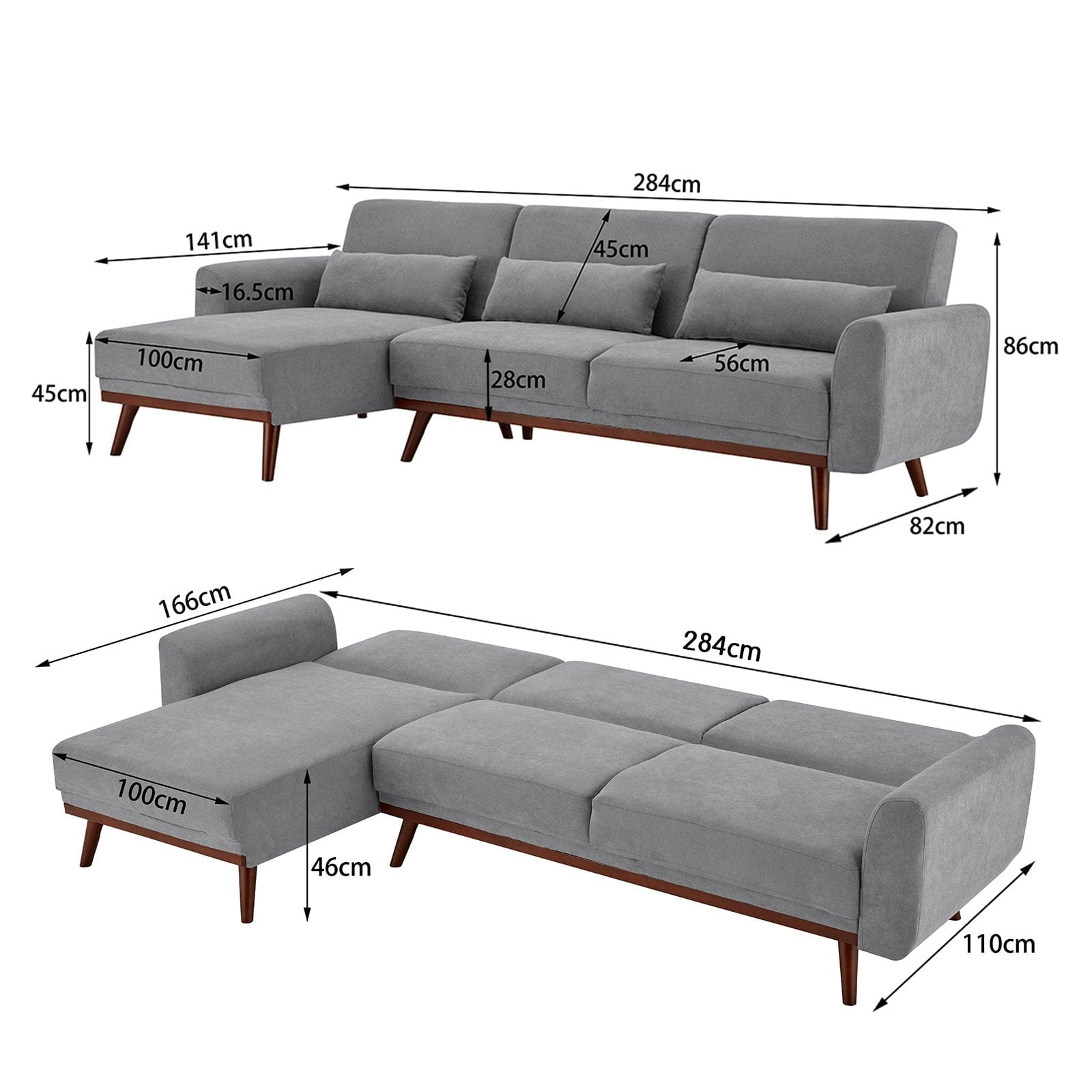 Velvet Sofa Bed Couch Lounge Chaise Cushions Light Grey