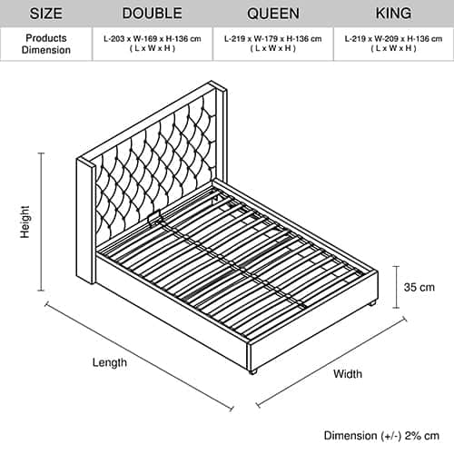 Veronica Bed Frame Double Size Winged Grey Linen Fabric Seam Grid