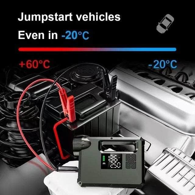 Versatile 4-in-1 Car Essential: Jump Starter, Power Bank, Air Pump, LED Flashlight