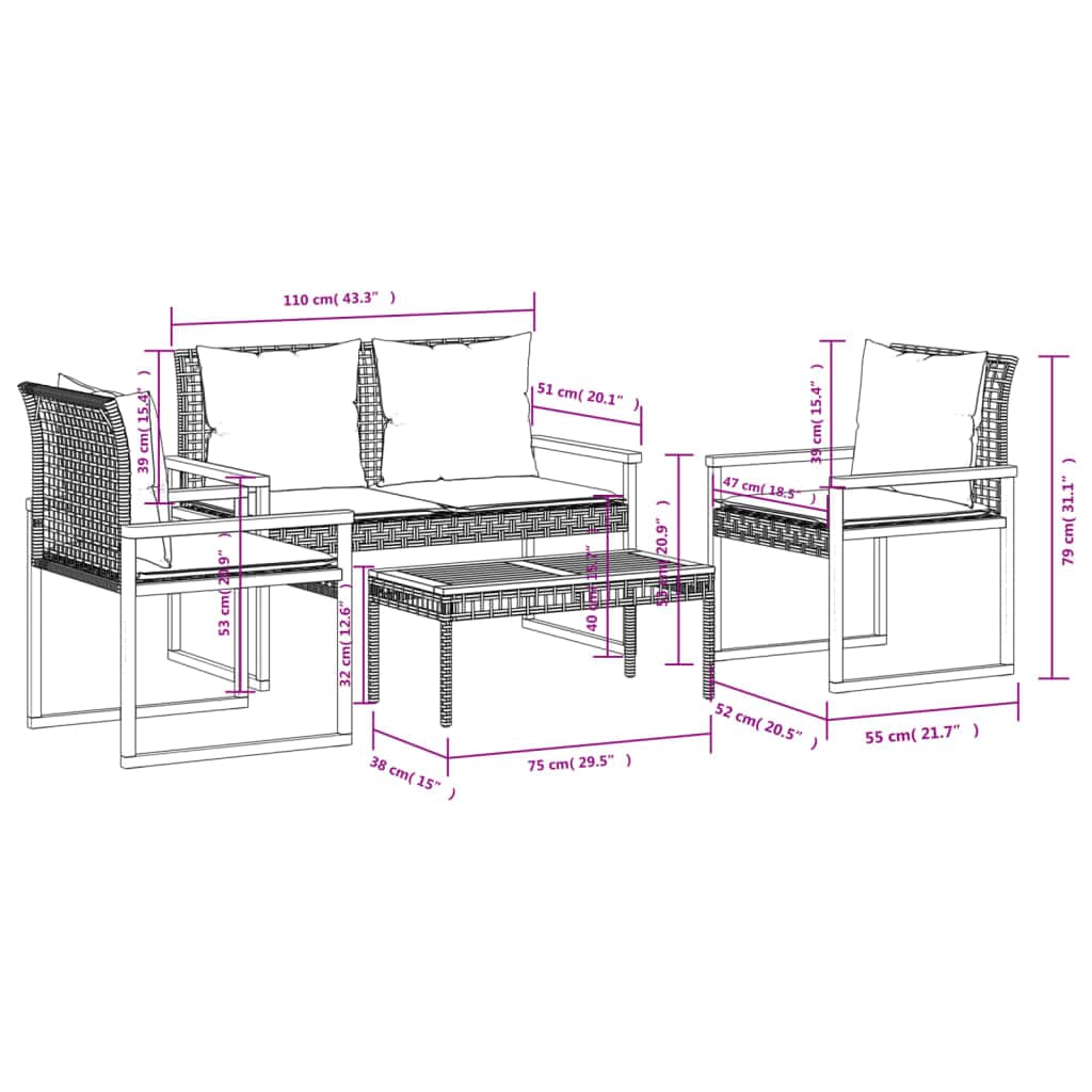 Versatile 4 Piece Garden Lounge Set Daily Living Essential Essentials