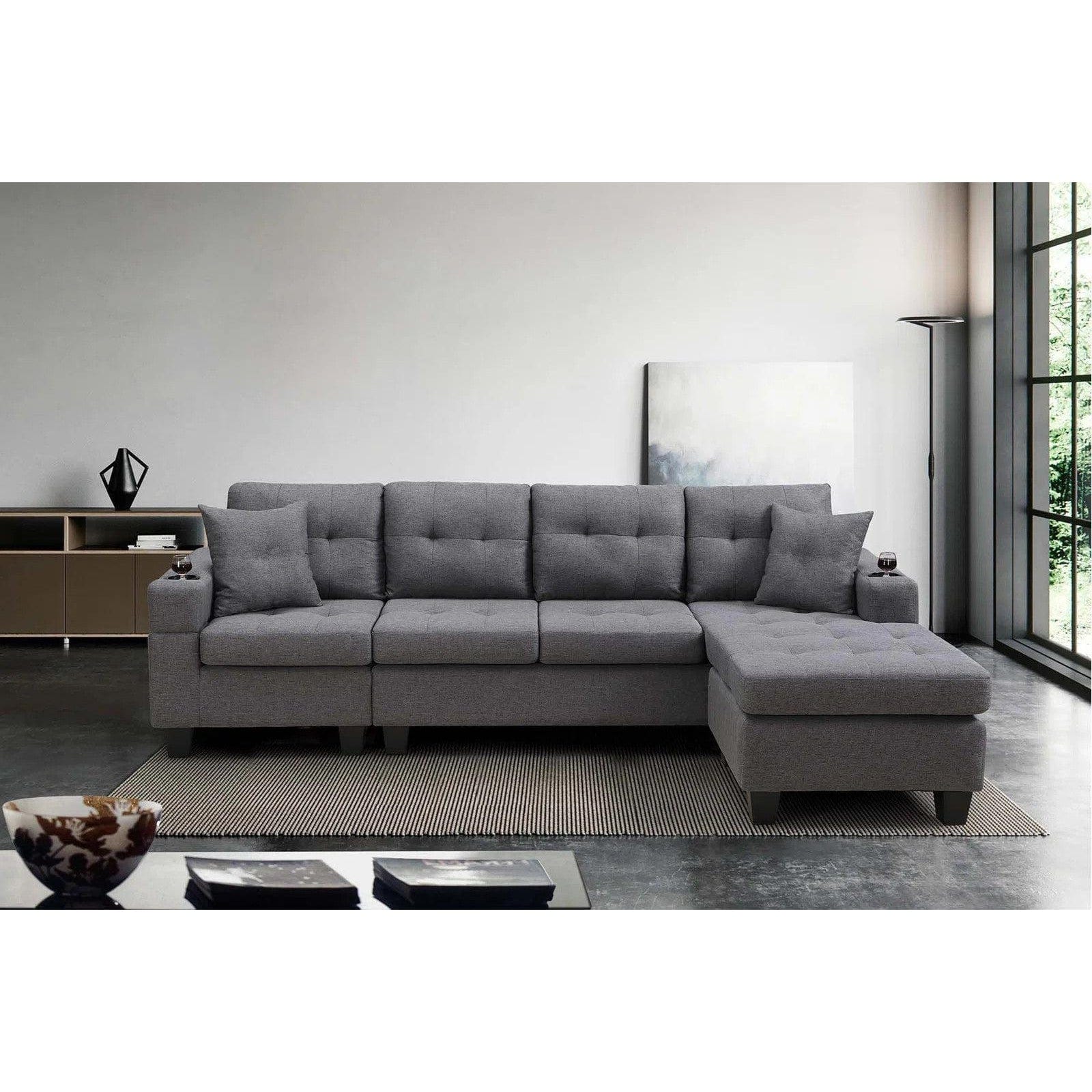 Versatile and Stylish Reversible Sofa Couch Suite - Dark | 4 Seater Modular Corner Sectional Set