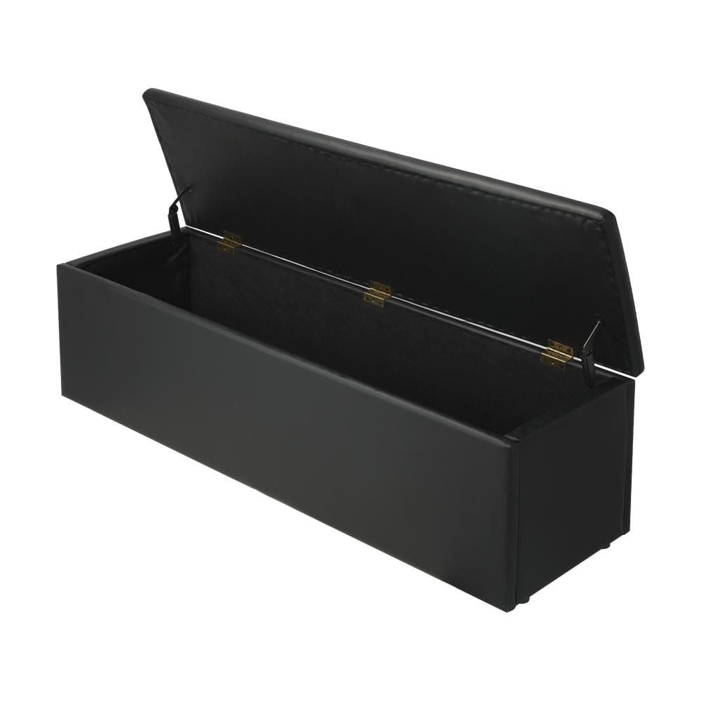 Versatile Black Storage Ottoman: Blanket Box, XL Foot Stool, and PU Leather Toy Chest