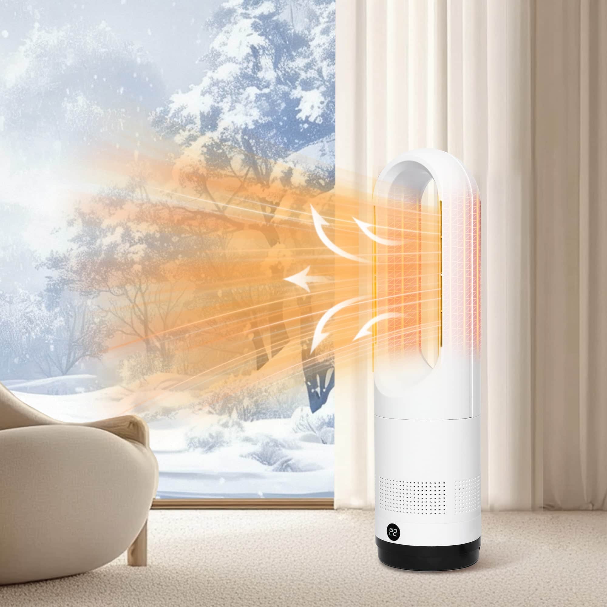 Versatile Bladeless Tower Fan 2 In 1 Cooler & Heater Fan  Premium