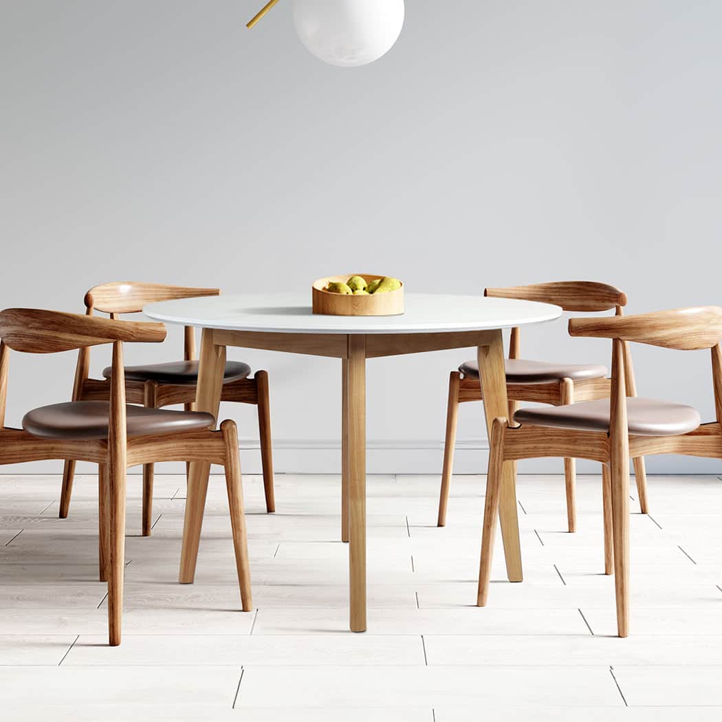 Versatile Dining Table Round Rubberwood Base 120cm White 120 CM
