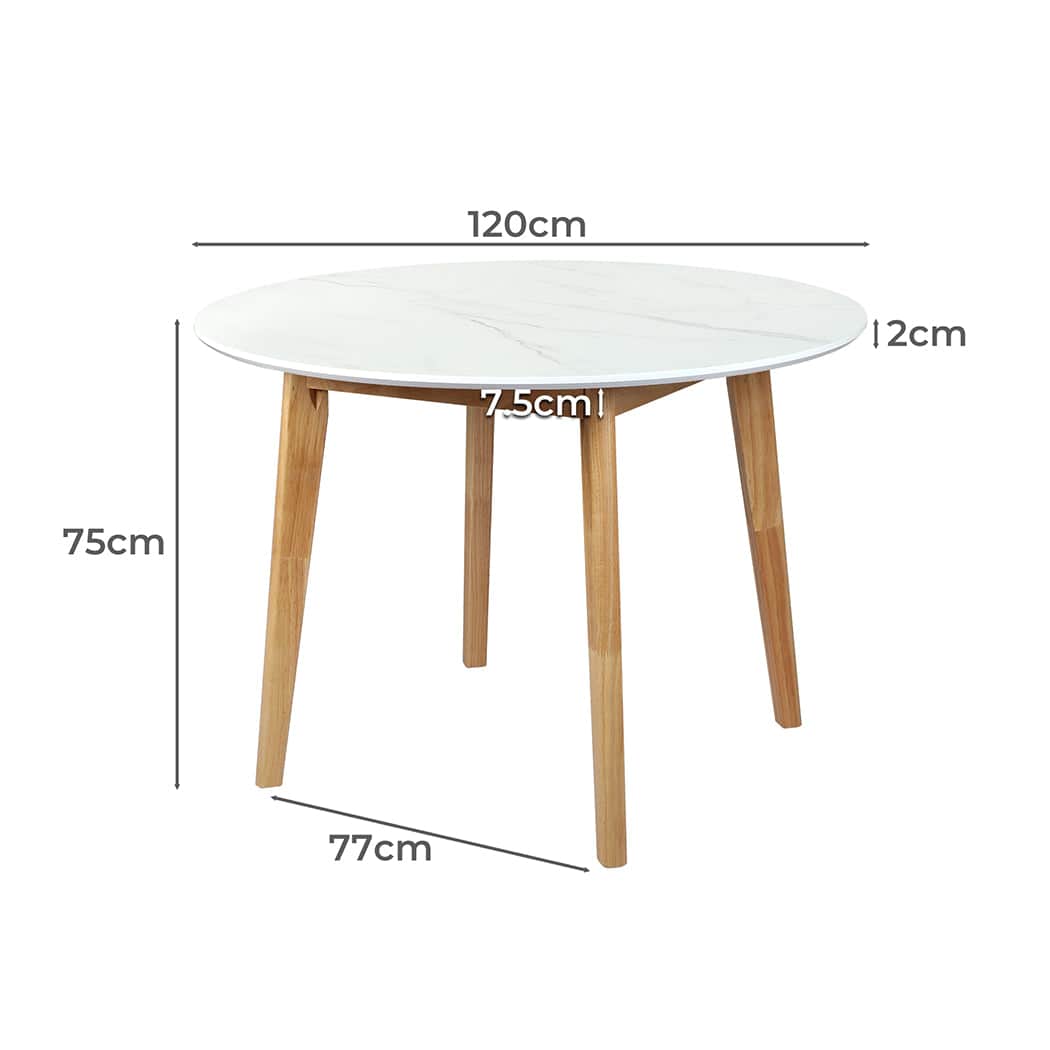 Versatile Dining Table Round Rubberwood Base 120cm White 120 CM