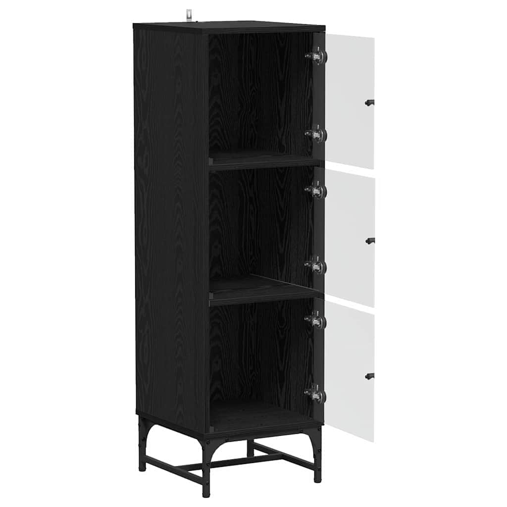 Wood finish - Versatile Highboard Black oak Engineered wood - High Quality Build
