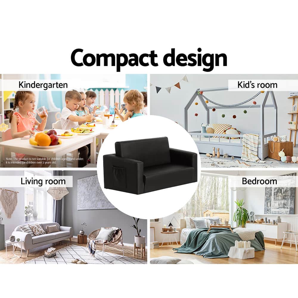 Versatile Kids Flip Open Sofa - Black PU Leather