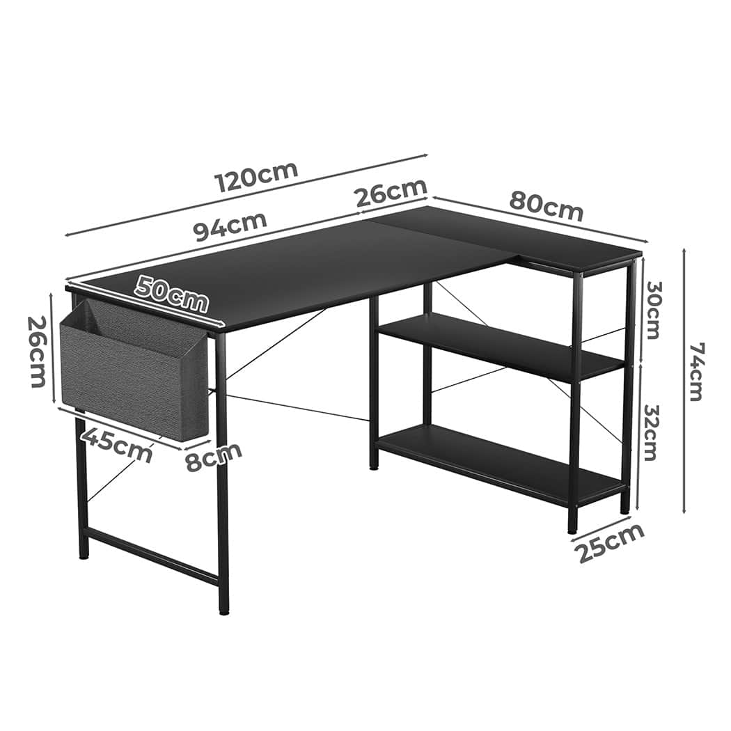Versatile L Shaped Computer Desk Home Desk Black  Adjustable Height