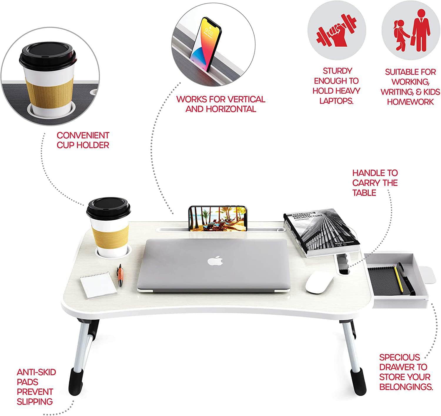 Versatile Laptop Bed Desk with Storage and Foldable Legs