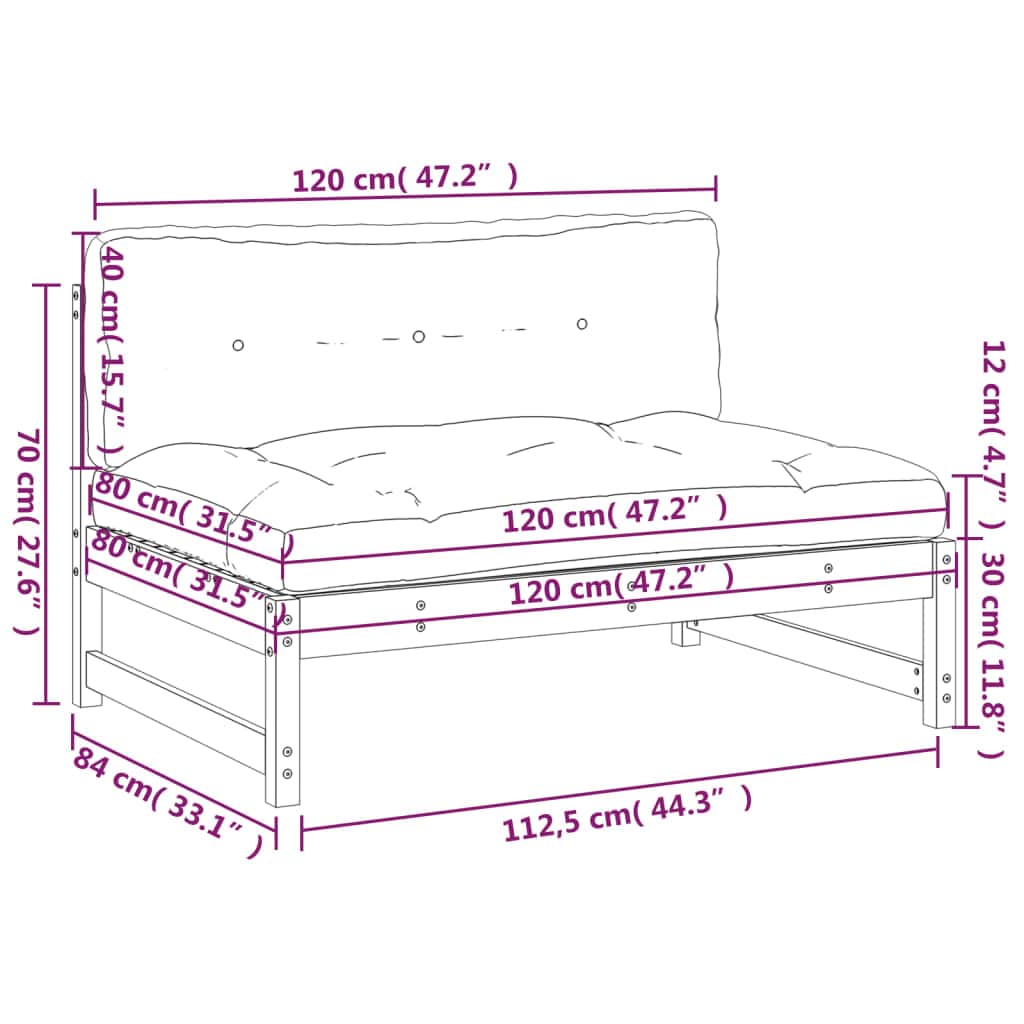 Versatile Middle Sofa Black 120x80 cm Patio Setup Outdoor Living