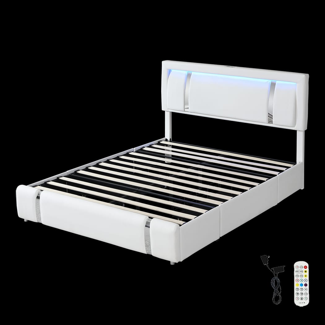 Queen Bed Frame With Adjustable Headboard White Wooden Bedroom Furniture - Versatile Classic
