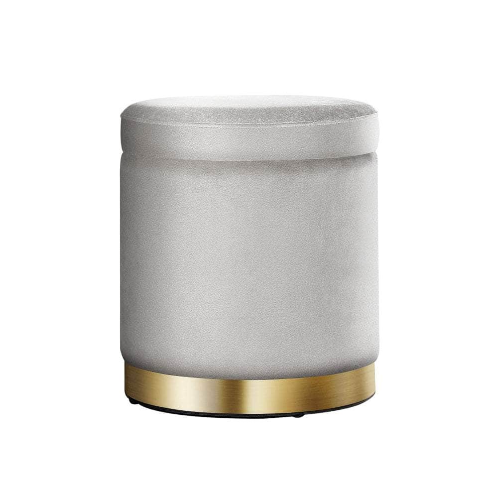 Versatile Round Velvet Ottoman Storage - Grey with Ottomans & Footstools