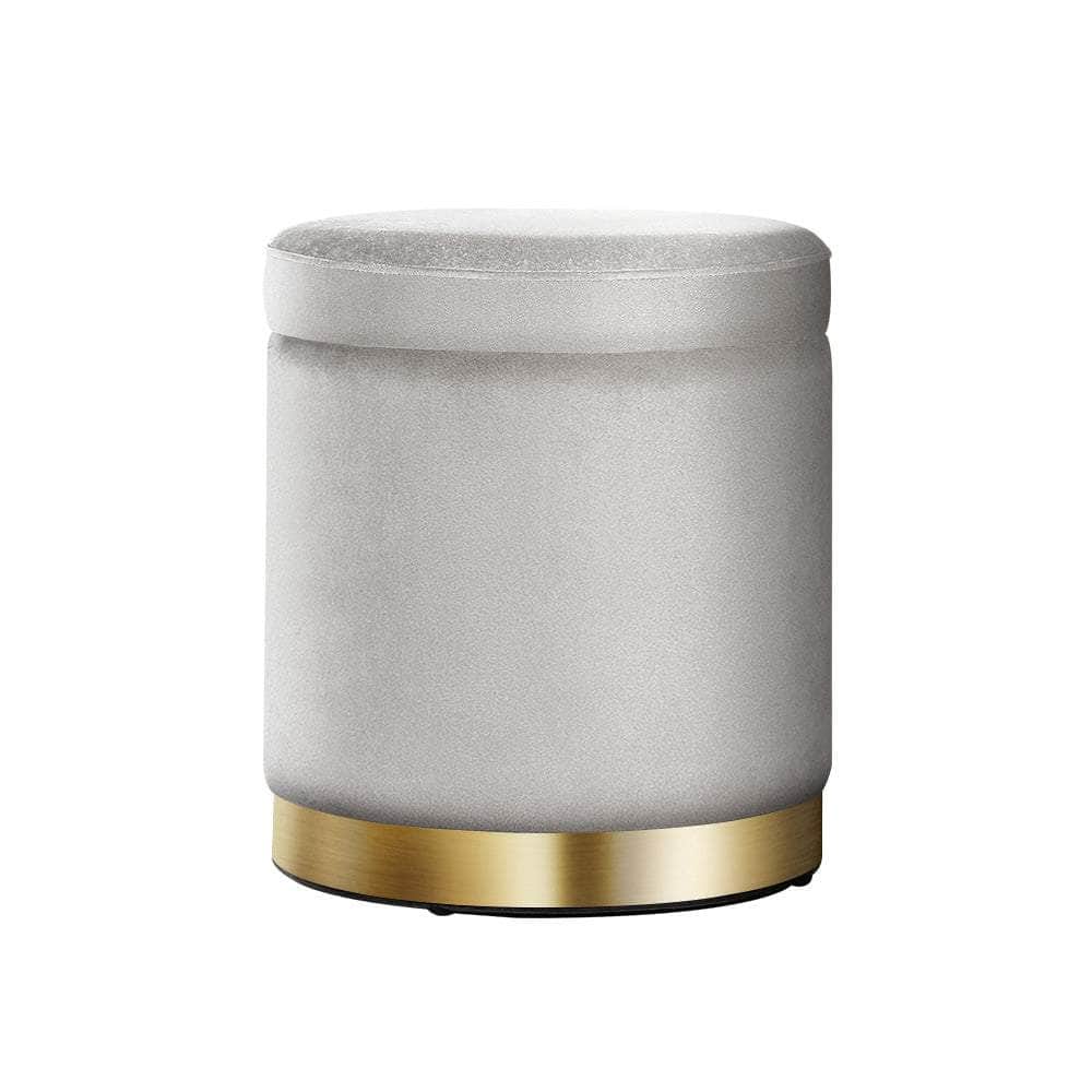 Versatile Round Velvet Ottoman Storage - Grey, Ottomans & Footstools