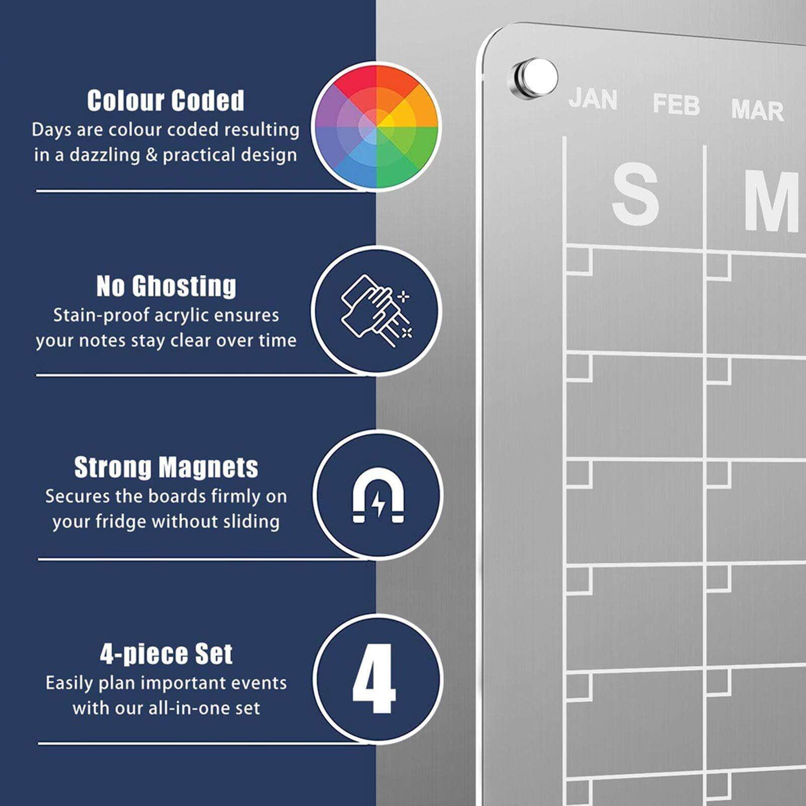 Versatile Weekly Calendar and Whiteboard Set for Fridge - Large