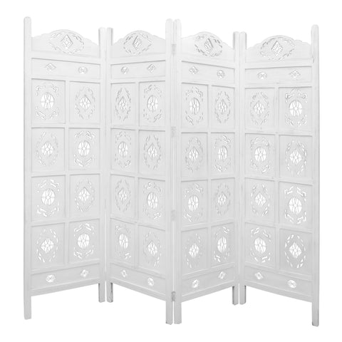 Versatile White Room Divider Screen: 4 Panel Privacy Shoji with Timber Wood Stand