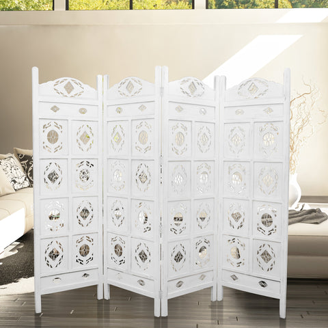 Versatile White Room Divider Screen: 4 Panel Privacy Shoji with Timber Wood Stand