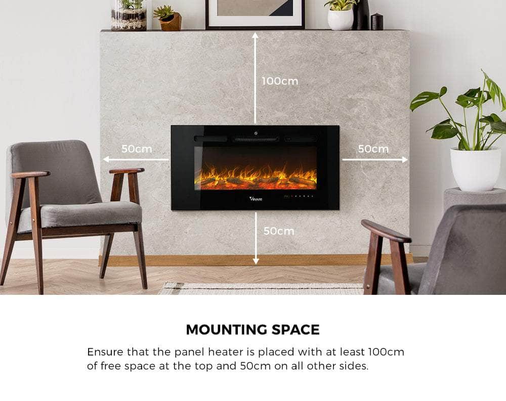 Vevare Electric Fireplace Heater Wall Mounted 3D Flame Effect 2000W