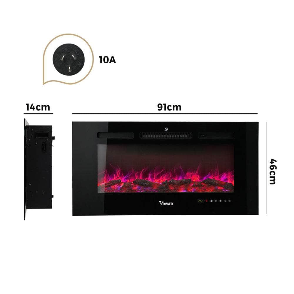 Vevare Electric Fireplace Heater Wall Mounted 3D Flame Effect 2000W