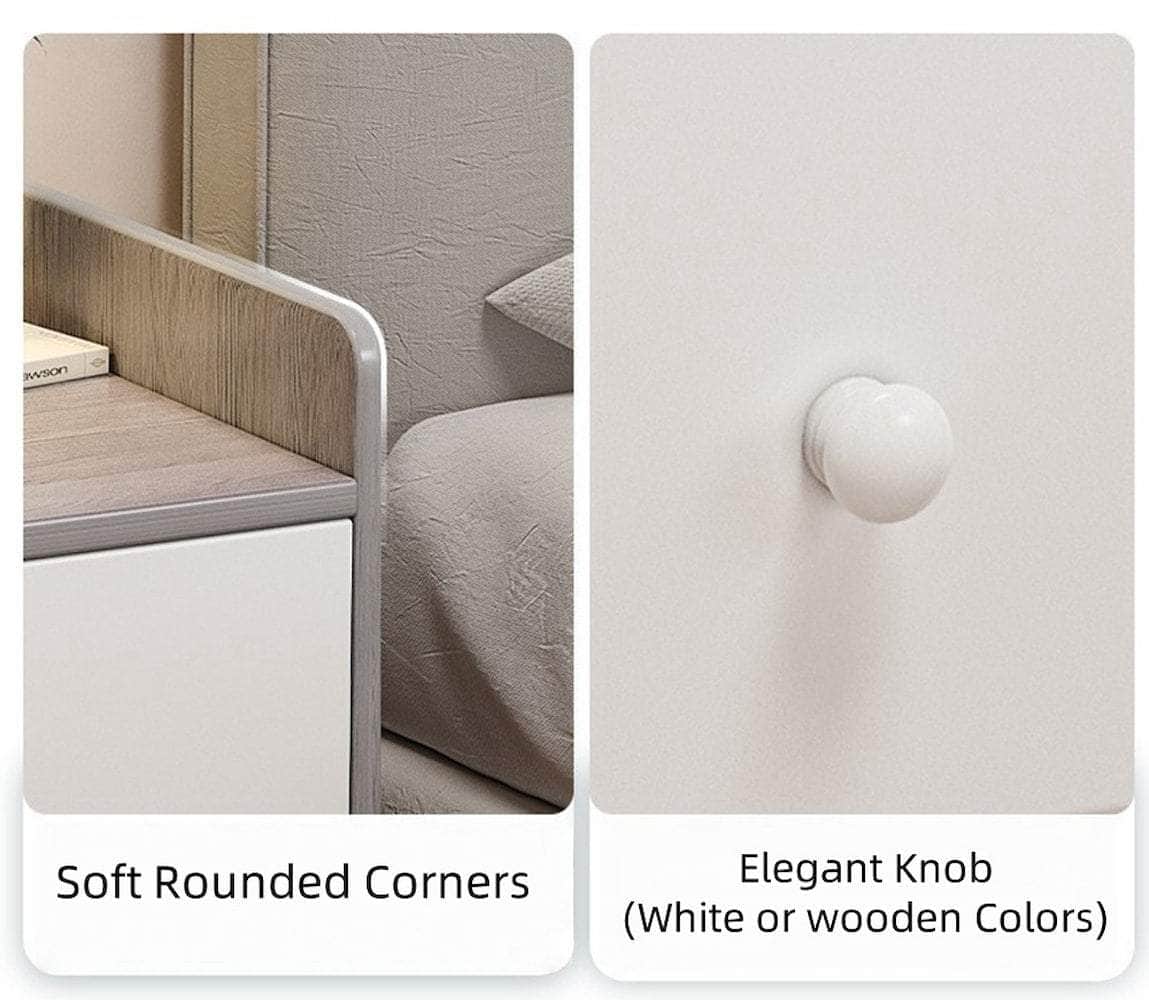 Vintage Bedside Table Walnut Raised Tray Open Shelf Drawer White Knob 48cm
