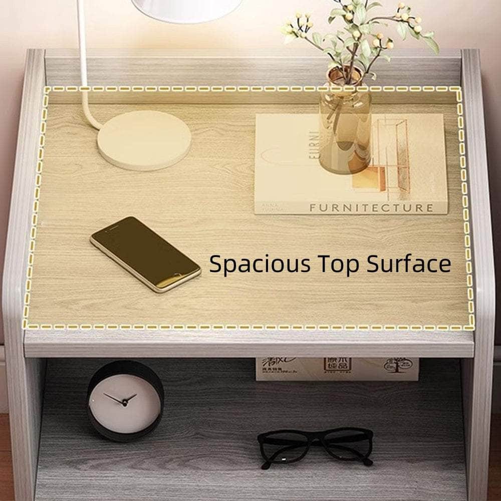 Vintage Bedside Table Walnut Raised Tray Open Shelf Drawer White Knob 48cm