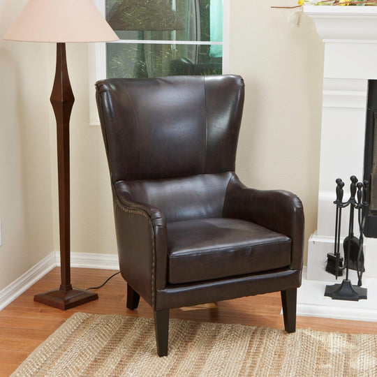 Vintage Brown Bonded Leather High Back Armchair | Brown colour