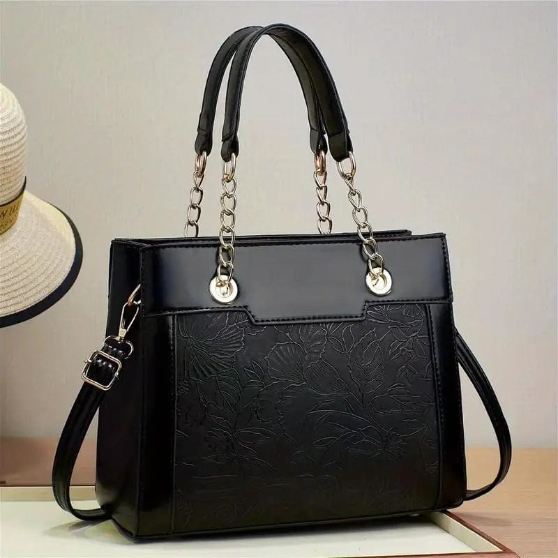 Vintage-Inspired Style with Chain Handle, Faux Leather Crossbody Purse