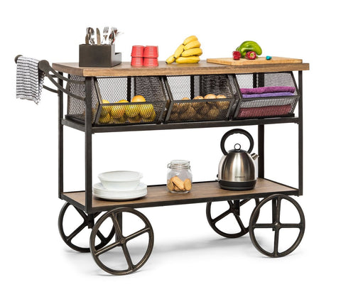 Vintage Kitchen Island Trolley with Rolling Wheels and Handy Storage Drawers