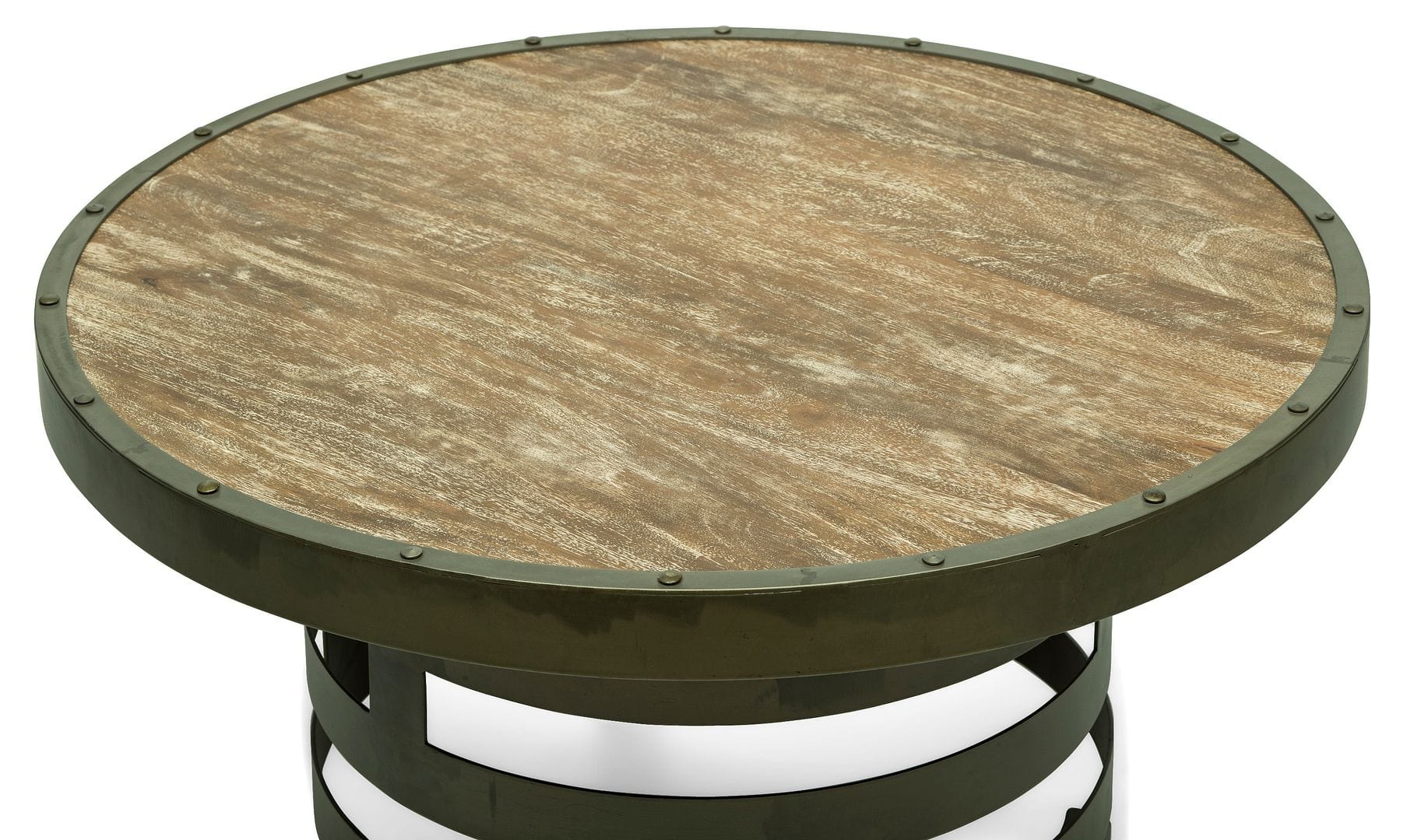 Vintage Spiral Round Coffee Table with Wooden Top - Retro Style