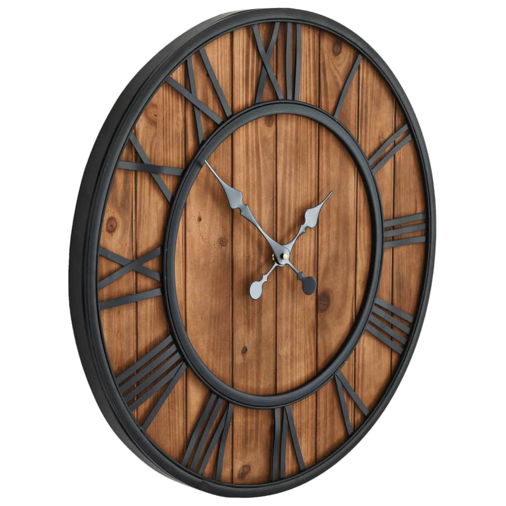 Clocks > Wall Clocks - Vintage Wall Clock with Quartz Movement Wood and Metal XXL