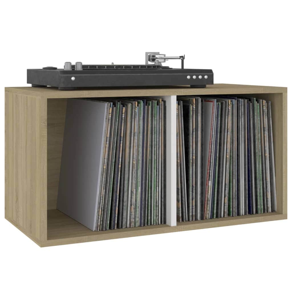 Vinyl Storage Box White and Sonoma Oak Chipboard